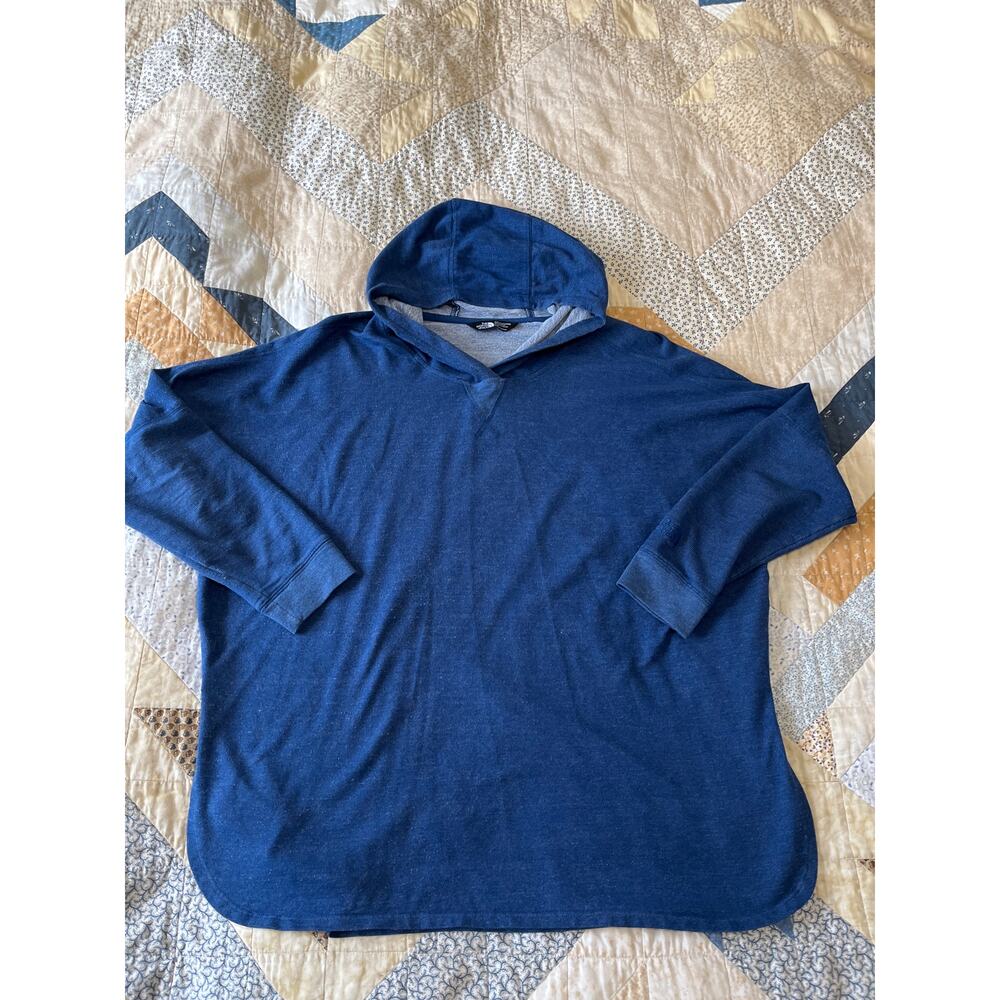 THE NORTH FACE Women's Jumper Size Large Hooded Pullover Blue Cotton Blend